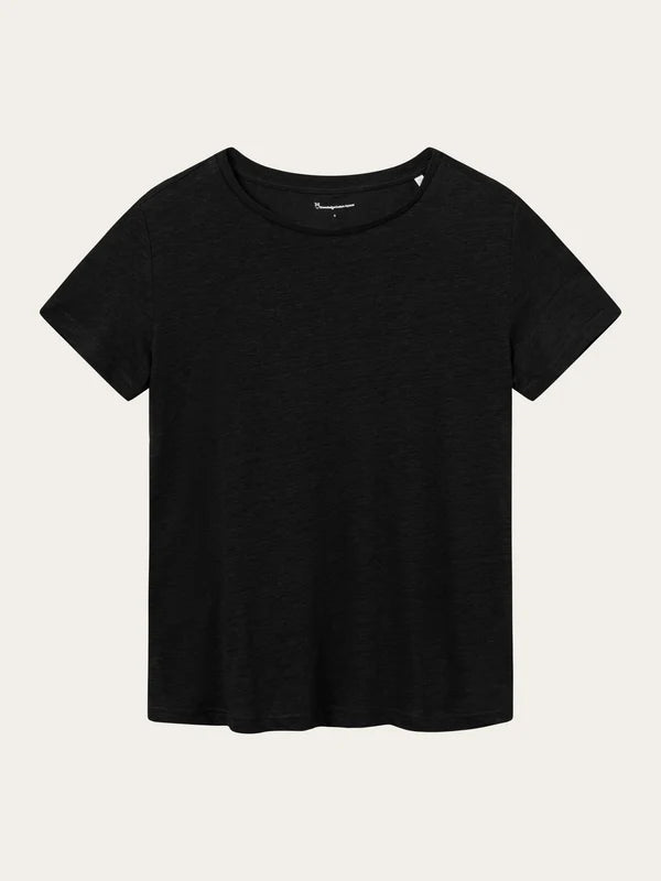 schwarzes Leinen T-Shirt mit Rundhalsausschnitt