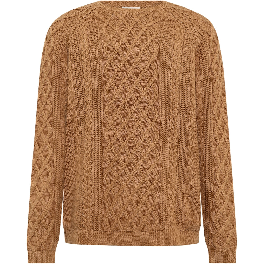 Knowledge Cotton Apparel hellbrauner Herrenpullover mit Zopfmuster aus Bio-Baumwolle