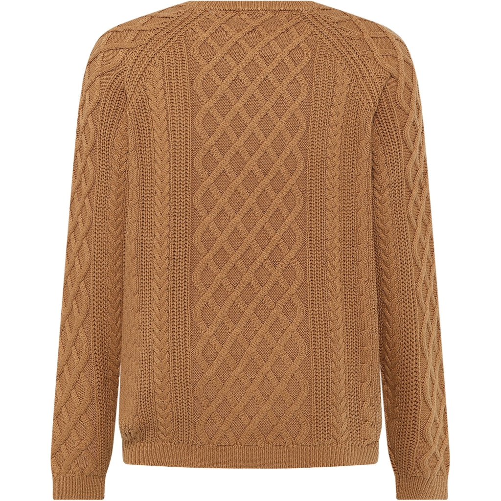 Knowledge Cotton Apparel hellbrauner Herrenpullover mit Zopfmuster aus Bio-Baumwolle