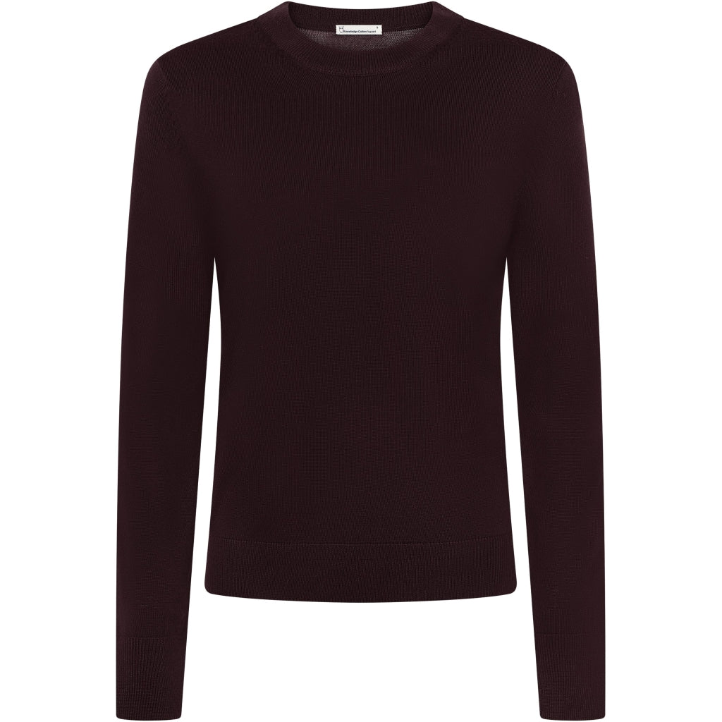 Knowledge Cotton Apparel  Damenpullover bordeaux aus RWS zertifiziert Merinowolle