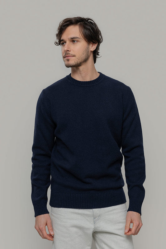 blauer Pullover Romeo aus recycelter Kaschmirwolle