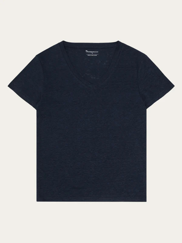 T-Shirt aus Leinen mit V-Ausschnitt