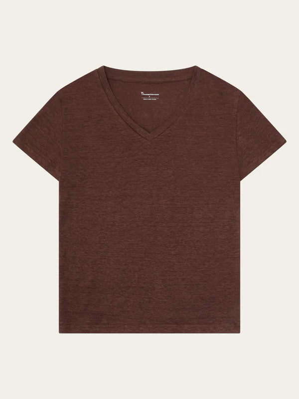 T-Shirt aus Leinen mit V-Ausschnitt