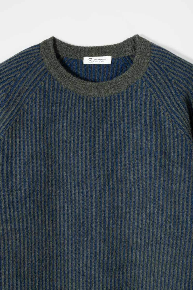 Rifo Amedeo Pullover grün/blau gestreift aus recycelter GRS zertifiziert Kaschmirwolle