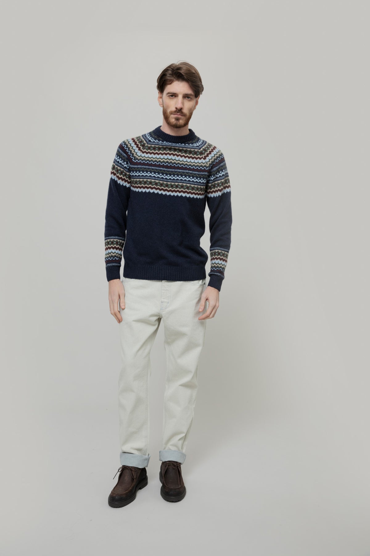 Rifo Armando Pulli mit Jacquardmuster dunkelblau aus recycelter GRS zertifizierter Wolle