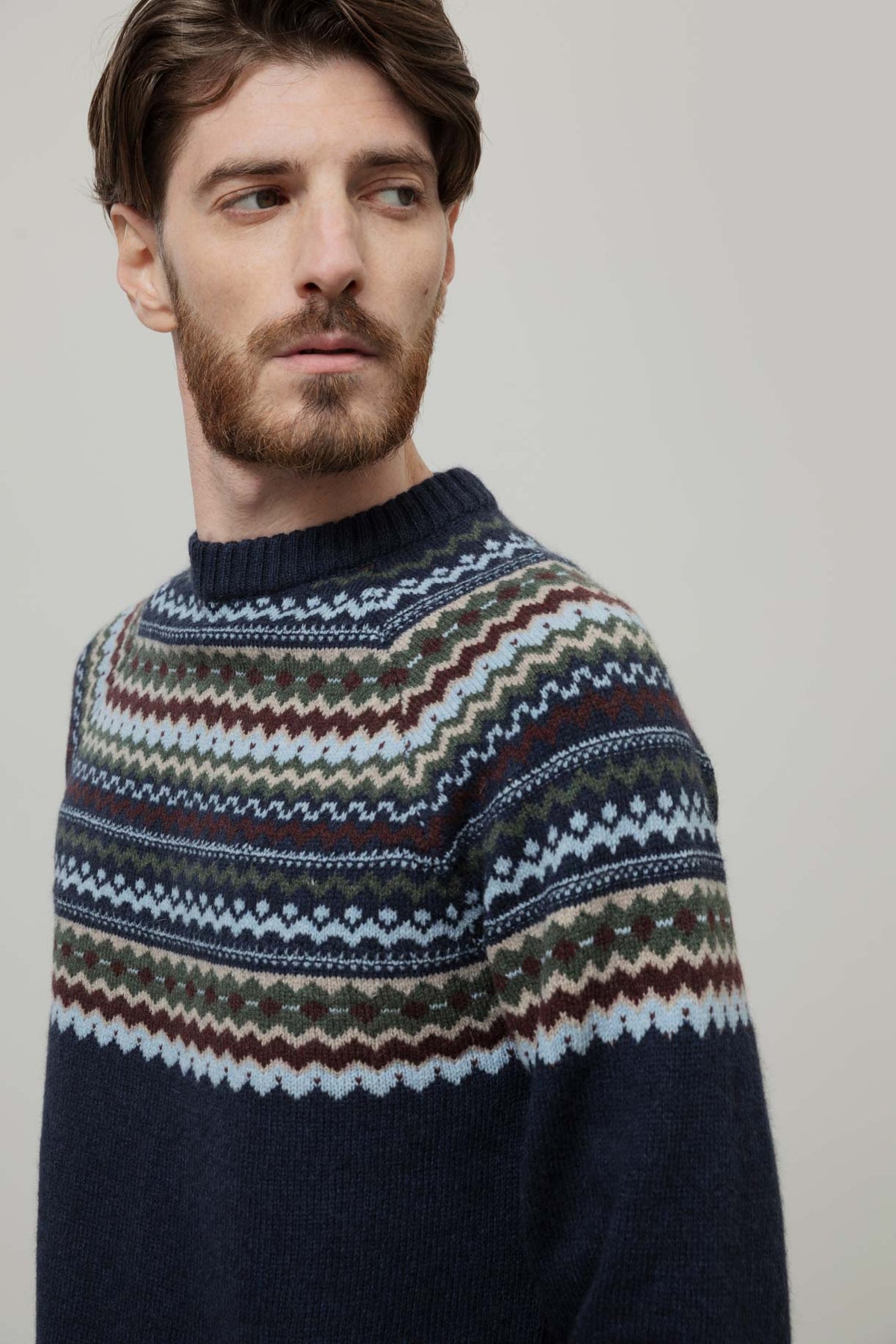 Rifo Armando Pulli mit Jacquardmuster dunkelblau aus recycelter GRS zertifizierter Wolle