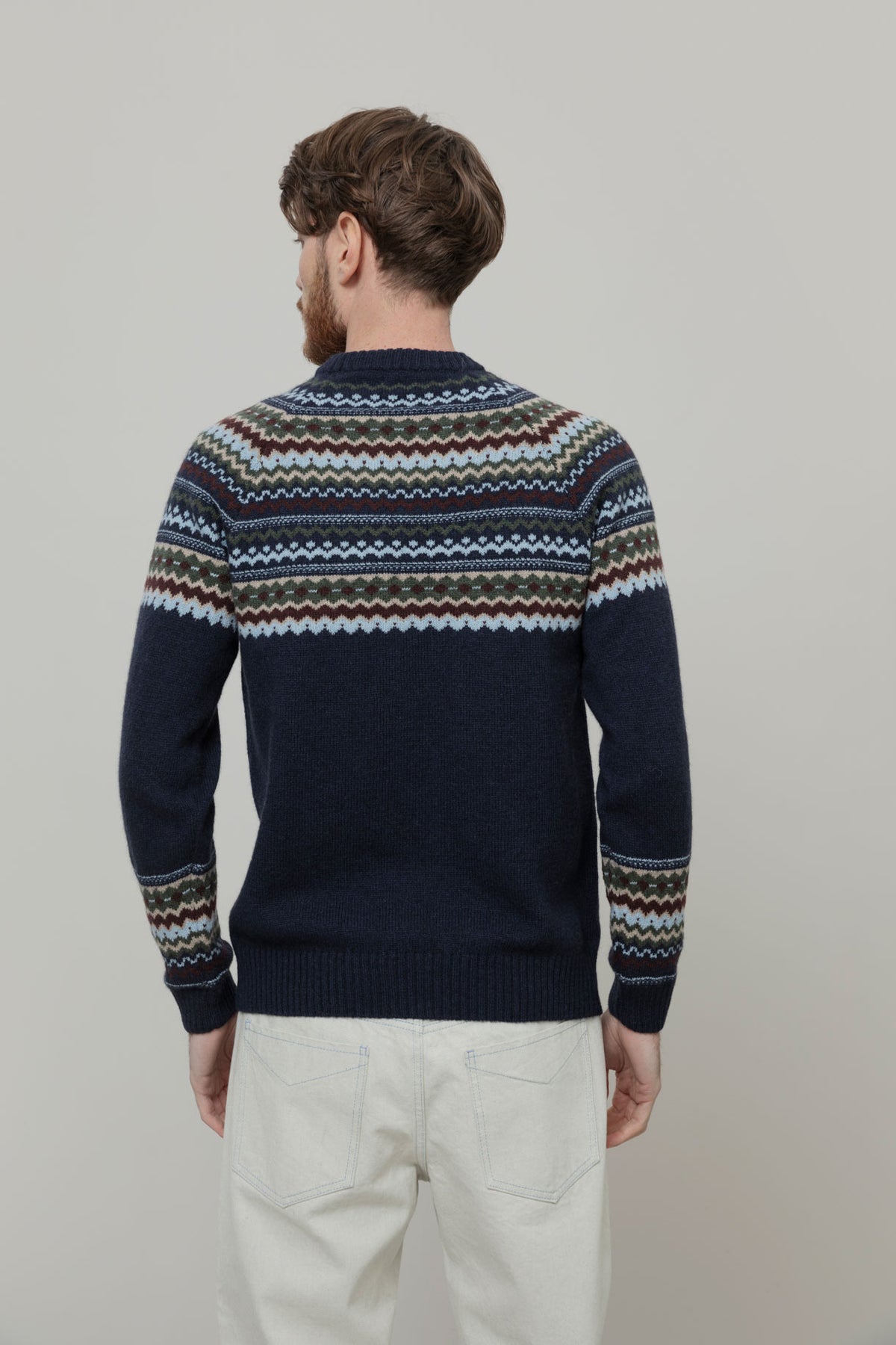 Rifo Armando Pulli mit Jacquardmuster dunkelblau aus recycelter GRS zertifizierter Wolle