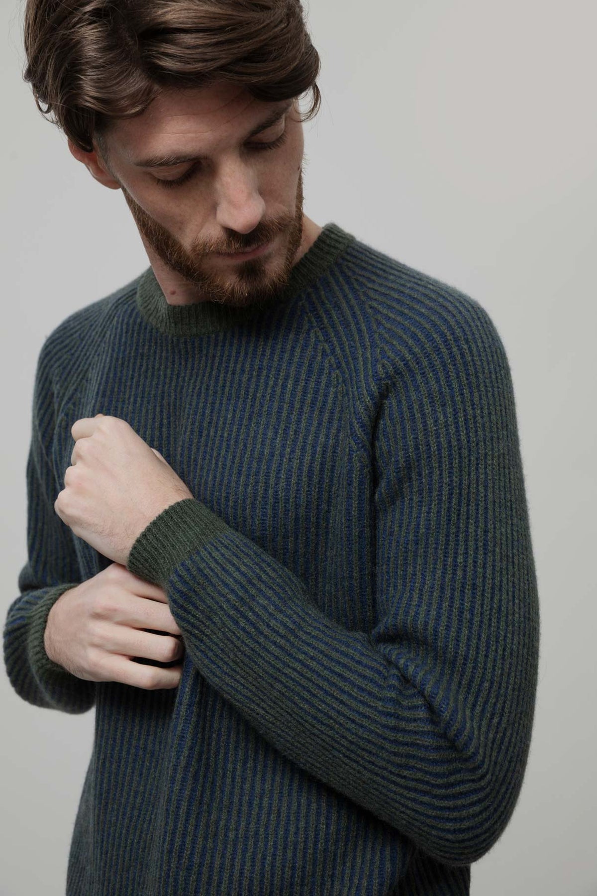 Rifo Amedeo Pullover grün/blau gestreift aus recycelter GRS zertifiziert Kaschmirwolle