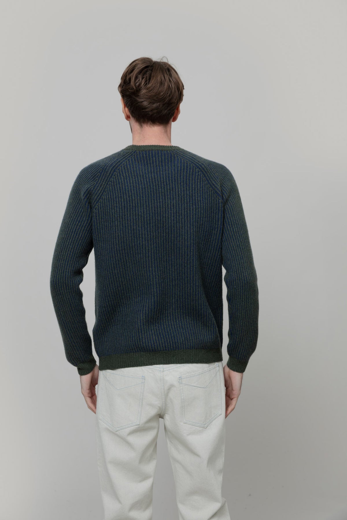 Rifo Amedeo Pullover grün/blau gestreift aus recycelter GRS zertifiziert Kaschmirwolle
