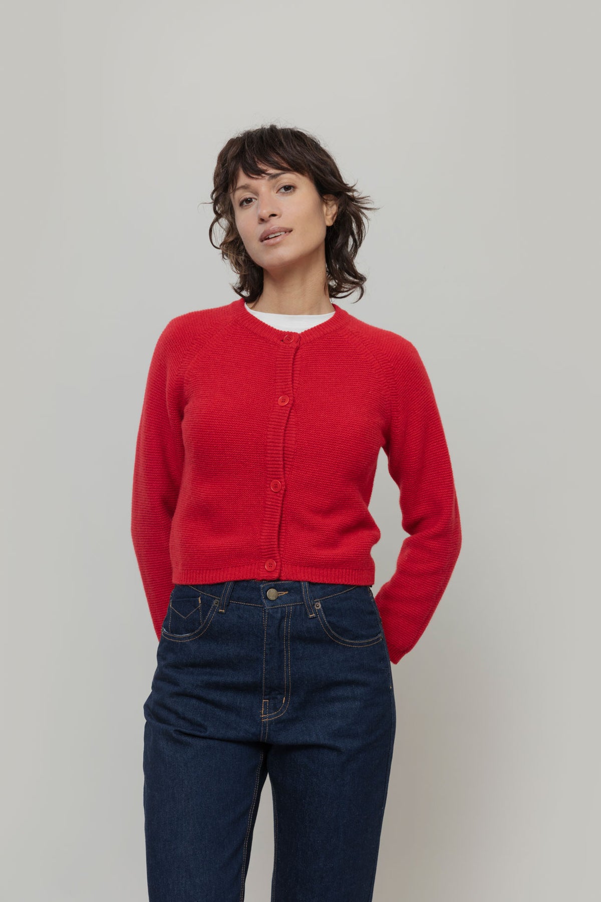 Rifo Mafalda Cardigan rot aus recycelter GRS zertifizierter Kaschmirwolle