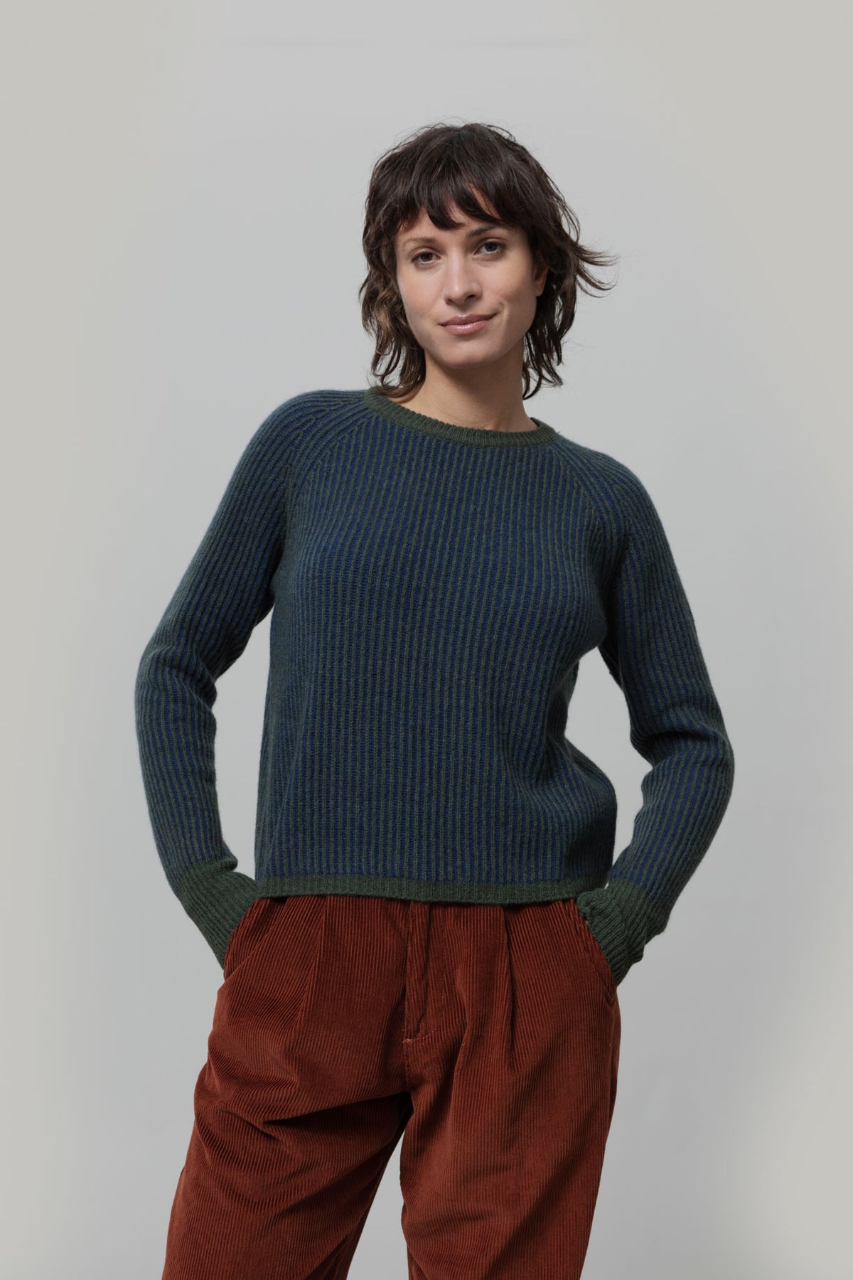 Rifo Emilia Pullover grün/blau aus recycelter GRS zertifizierter Kaschmirwolle