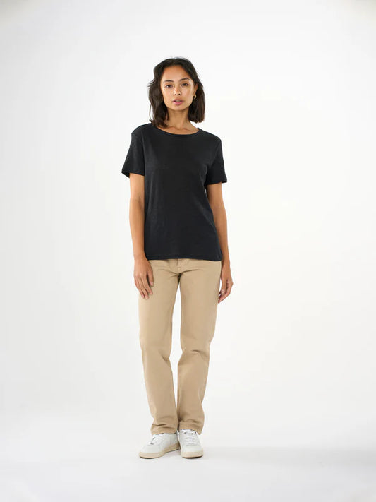 schwarzes Leinen T-Shirt mit Rundhalsausschnitt