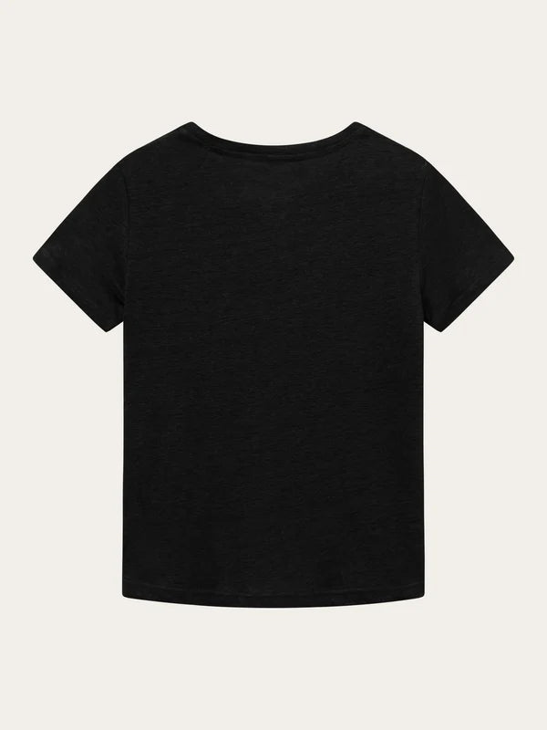 schwarzes Leinen T-Shirt mit Rundhalsausschnitt