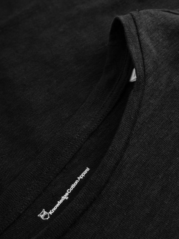 schwarzes Leinen T-Shirt mit Rundhalsausschnitt