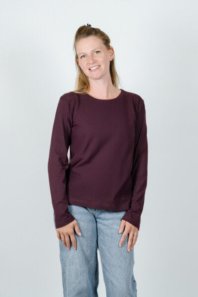 ZRCL Basic Juna Damen Langarmshirt dunkelrot 100% Bio-Baumwolle