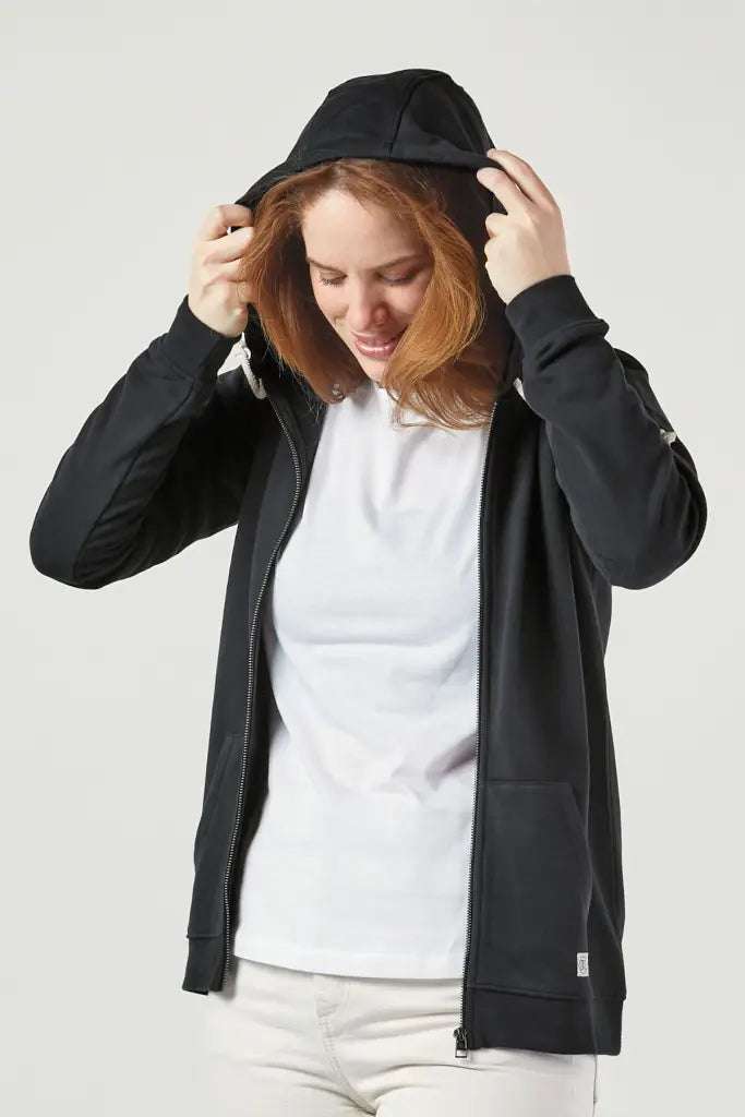 Schwarzer Zip Hoodie Damen