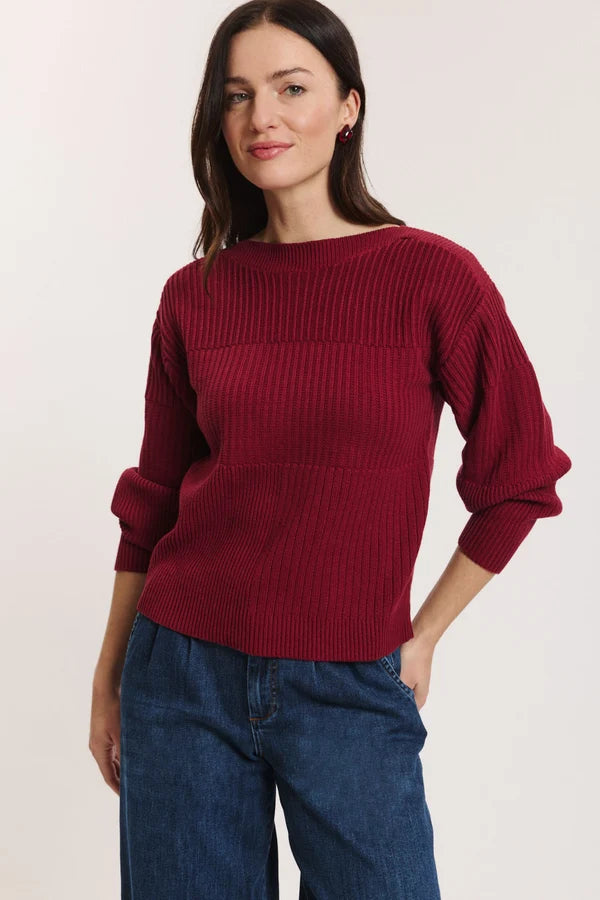 Tranquillo  dunkelroter Strickpullover Kiraa -  aus GOTS-zertifizierte Bio-Baumwolle