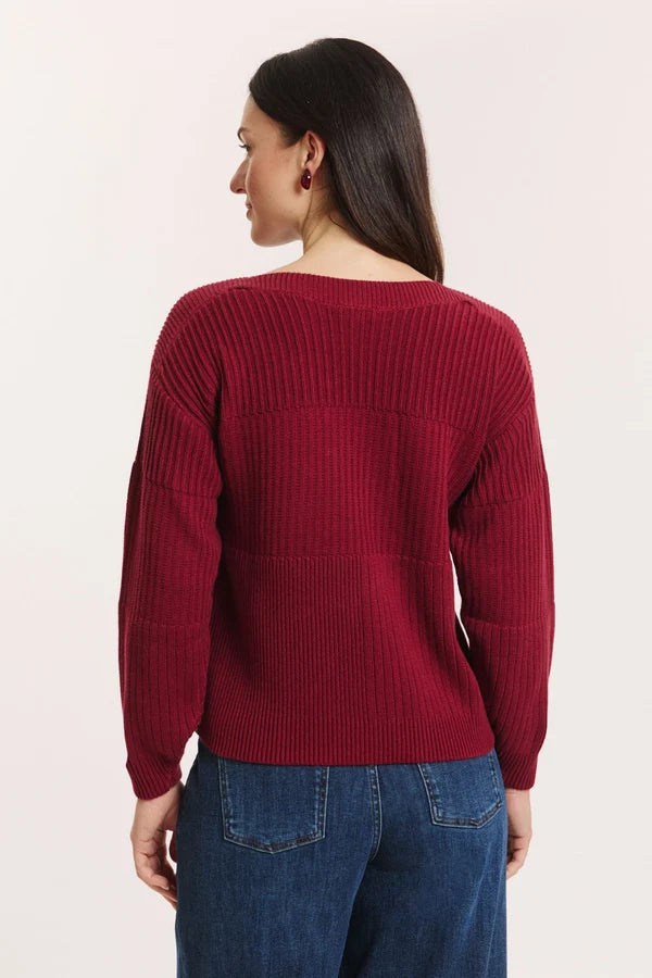 Tranquillo  dunkelroter Strickpullover Kiraa -  aus GOTS-zertifizierte Bio-Baumwolle