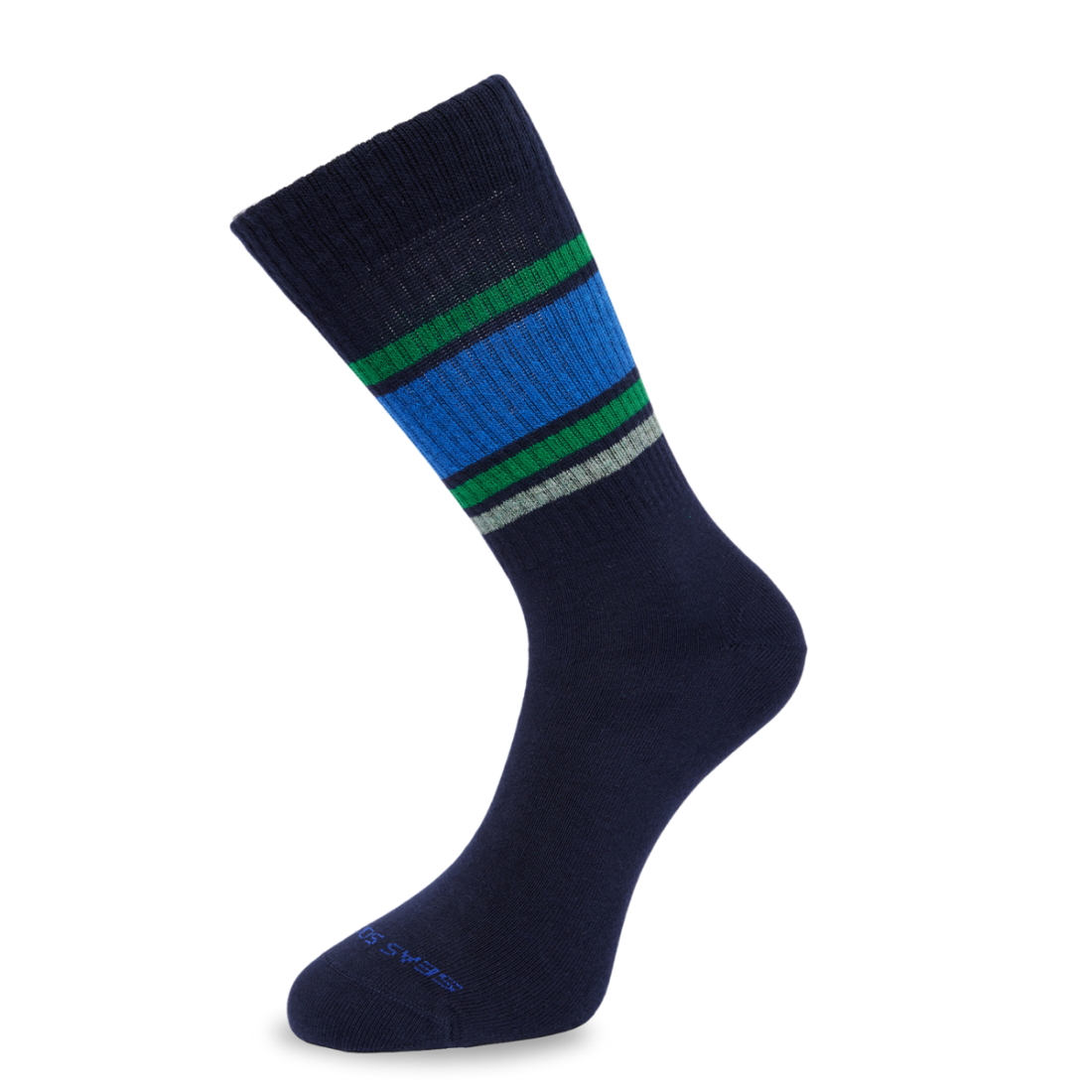 Dunkelblau gestreifte Sportsocken Healthy Seas aus Econyl und Bio Baumwolle "Spashy"